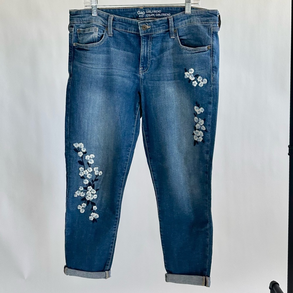 Gap Floral Embroidered Girlfriend Jeans